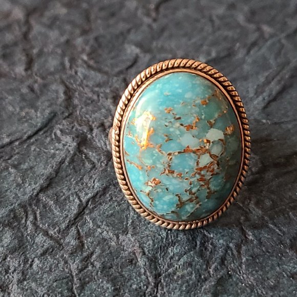 Turquoise chunky Ring Size 8 Sterling Silver-Turquoise Natural Stone - Picture 4 of 5